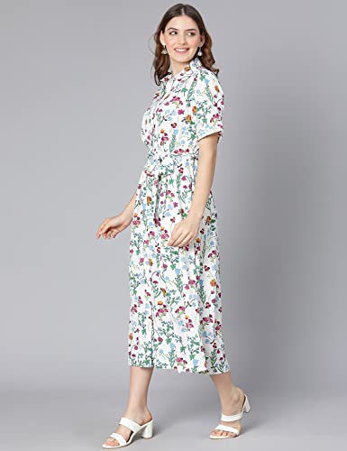 Image of oxolloxo Women Cotton Half Sleeves Shirt Style Party Dress