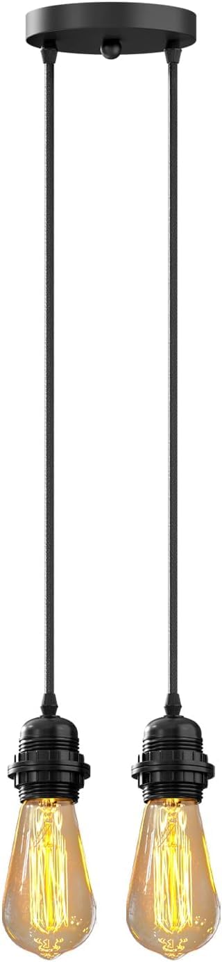 DC VOLTAGE 2 Head Black Pendant Ceiling Light E27 Adjustable with Bulbs