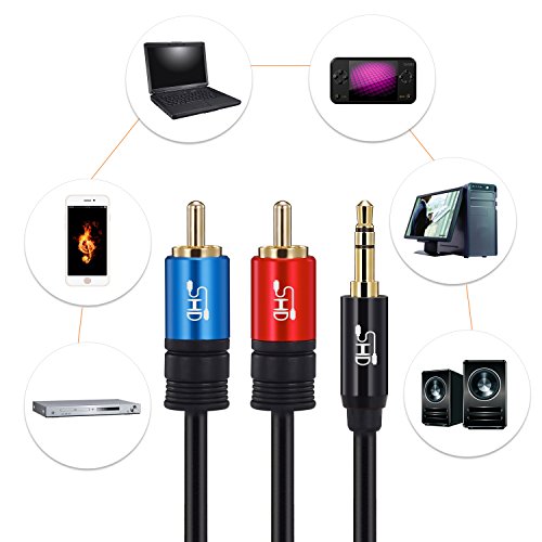 Shd 3.5Mm To 2Rca Y Splitter Stereo Audio Cable Bi-Directional 2 Rca To 3.5Mm Aux Male Type Dual Shielding Gold Plated Ends Metal Shell-Black 6Feet #TOP3