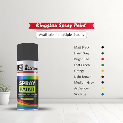 Image of Kingston Acrylic Spray Paint for Metal, Wood, Wall & Plastic, Multi-Surface DIY Paint, Quick Dry, Smooth Matte Finish, 400ml Can, Matte Black, 1 Pc