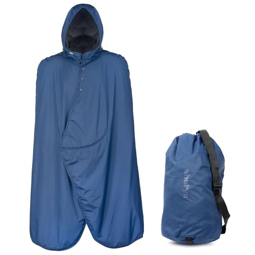Shel'yx Hooded Stadium Blanket - Waterproof Windproof Fleece Sports Blanket - Extreme Weather Sideline Cape ideal for Bleachers, Football, Baseball and Outdoor Sporting Events (Navy, X-Large)