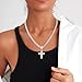 Ucciyo Silver Moissanite Cross Necklace for Men 8MM Iced Out Cuban Link Cross Pendant 925 Sterling Silver Cross Chain Necklace 2.7 Carat D Color VVS1 18k Gold Plated Christian Pendant