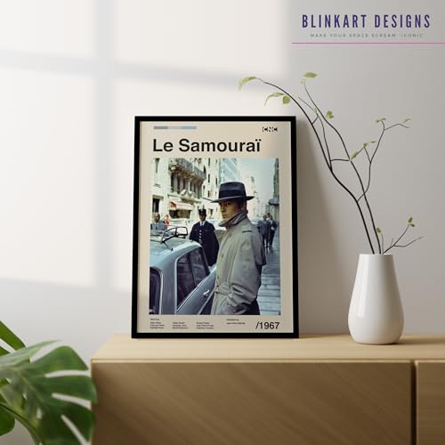 Image of BLINKART Le Samourai Vintage Movie Poster Frame 8x12 Inch | Premium 300 GSM Paper Wall Print | Mid Century Vintage Film Artwork for Home, Bedroom, Living Room, Office | Framed Photo Decor