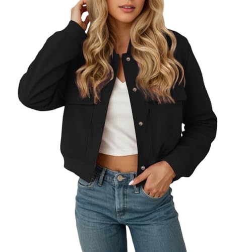Veste bomber pour femme à grands poches boutonnée style pilote ample