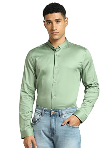 Image of Jack & Jones Men's Cotton Solid Slim Fit Slim Collar Casual Shirt