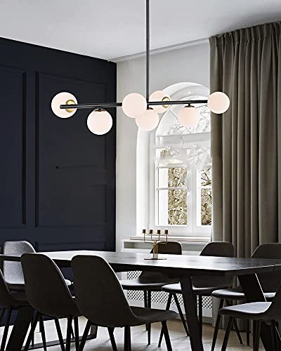 Baoden 7 Lights Modern Sputnik Chandelier With Globe White Glass Lampshade Mid Century Farmhouse Pendant Light Fixture For Dining Kitchen Island Bedroom Lighting (Gold/Black) #TOP7