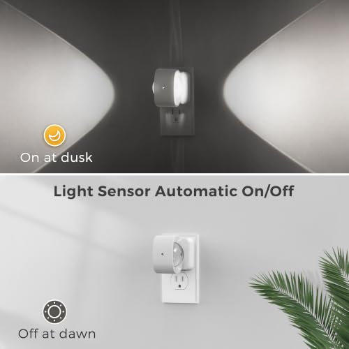 Image of L LOHAS LED Night Light Projector, Night Lights Plug into Wall, Dusk to Dawn Sensor, Rotating White Nightlight for Kids, Daylight Ambient Lighting for Bathroom, Gaming Room,2 Pack