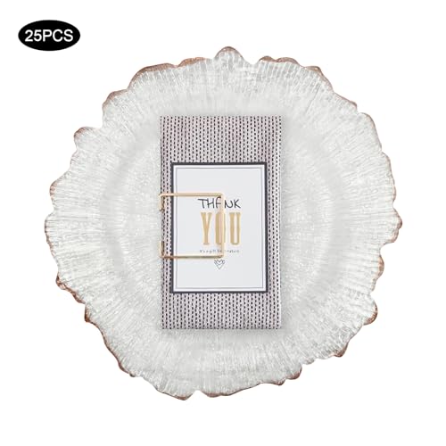 25 platos cargadores transparentes con borde dorado rosa redondos miniatura 6