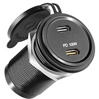 acegoo 12V USB C Steckdose 100W PD & 20W PD, Wohnmobil Auto USB Dose Buchse 12 Volt KFZ Wasserdicht Laptop Einbau Ladegerät für Camper Auto Motorrad Boot LKW Wohnwagen, 1 Stück