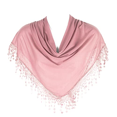 Image of Hat To Socks Women’s Triangle Scarf - Elegant Shawl with Bobbin Lace Fringe (Pale Pink)