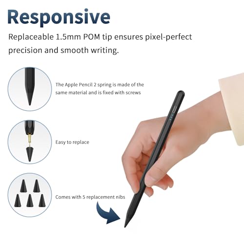 Image of HZD Apple Pencil for iPad 2025-2018 Faster Charge Stylus Pen,Black | with Tilt Sensitivity & Palm Rejection & Magnetic Compatible iPad 11 /10 /9 /8 /7 /6, Pad Air 3 /4 /5, Pro 12.9 inch /11 inch,Mini 6 /5, M2 /M4