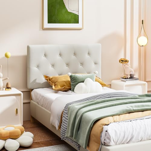 Opiniones de Recamara Individual Juvenil los preferidos por los clientes. 45 HOMEMAKE FURNITURE Cabecera de Cama Individual Tapizada con Altura Ajustable, Patas de Madera, Acolchada, Fácil de Instalar, Color Beige