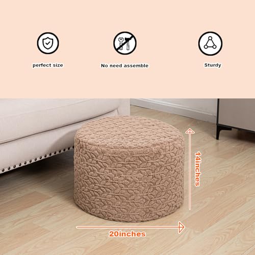 Round Pouf Ottoman 20 x 20 x 14 Inches Boho Poof Home Decor Floor Pouffe Ottoman Foot Rest for Couch Sofa Bean Bag Chairs Living Room Bedroom (Caramel)