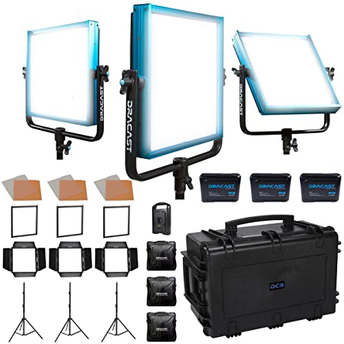 Dracast Plus Series Studio Kit – Daylight LED 3 Light Kit with V-Mount and Gold Mount Battery Compatibility