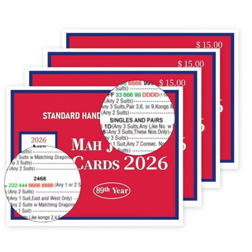 puzrnsy 2026 Official Mahjong Card 4PCS Large Print American Mahjong Card Easy to Read American Mahjong Cards for Enthusiasts and Seniors