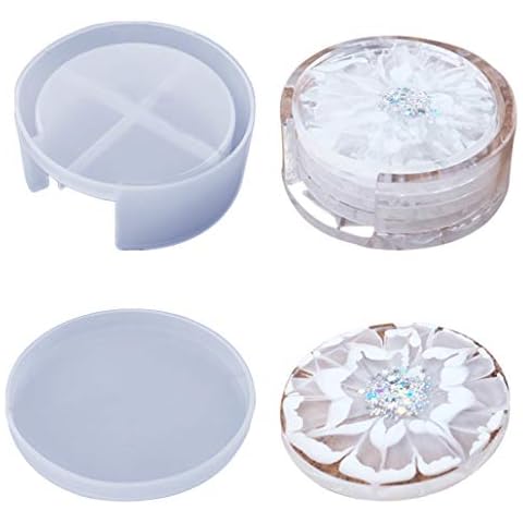 TikooTik 2 Pieces Coaster Molds for Resin Epoxy with Coaster Holder, Cup Mat Resin Molds Soap Tray Storage Box Silicone Mould for Making Wall Resin Crafts, Home Decor (2 Pieces) Cover
