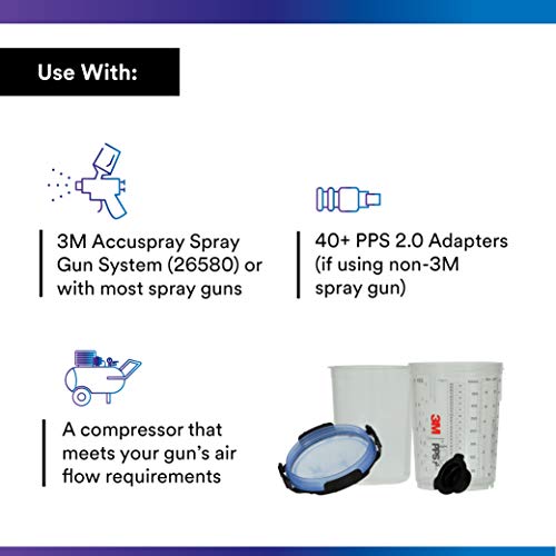 Image of 3M PPS 2.0 Spray Gun Cup, Lids and Liners Kit, 26312, Midi, 13.5 Ounces, 125-Micron Filter, Use for Cars, Furniture, House and More, 1 Paint Cup, 50 Disposable Lids and Liners, 32 Sealing Plugs