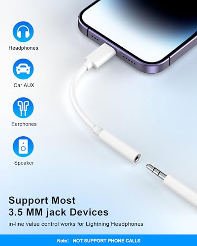 Image of [Apple MFi Certified] 10 Pack Lightning to 3.5 mm Headphone Jack Adapter, iPhone Aux Adapter Converter Dongle Audio Cable Compatible with iPhone 14 13 12 11 X XS 8 7 | 3.5 MM Headphone Jack Adapter Converter Dongle Audio Cable for Apple iPhone 14 13 12 11 X XS 8 7 Audio Aux