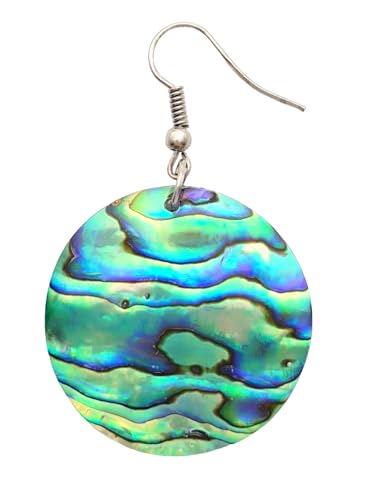 Iridescent Paua Abalone Shell Earrings, Round Natural Abalone Earrings for Women, Handmade Dangle Drop Seashell Earrings Fashion Jewelry CA321-A2