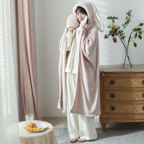 Couverture à capuche lapin en peluche portable pour la maison