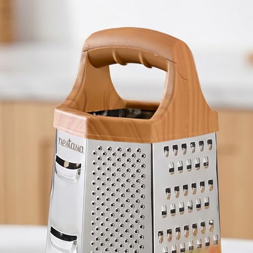 Image of Nestasia 6 in 1 Grater Stainless Steel for Kitchen (8 Inches) - Multipurpose Rust-Resistant 6 Side Vegetable Grater & Slicer | 100% Food Safe & Anti-Slip Base Shredder for Cheese, Carrots & More