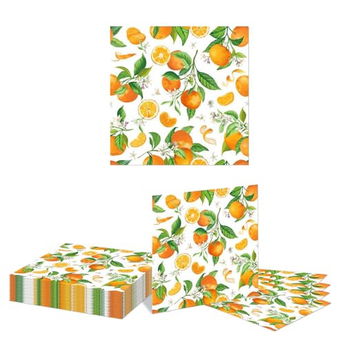 Kotkiddy 20 Pack Serviettes Oranges Jetables en Papier Fruit Orange Décor Serviettes Dessert Dîner pour Décoration Accessoires de Fête Baby Shower