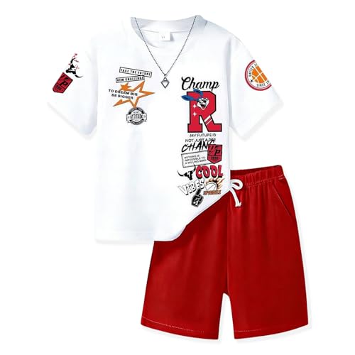 LKALPSQ Boys Summer Clothes Short Sleeve Top and Shorts 2-Piece Kids Outfits Boys Sets Size 9-10 Years Red