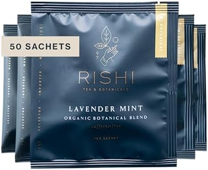 Rishi Tea Lavender Mint Herbal Tea - Organic, Caffeine Free Sachet Tea Bags, Calming Lavender with Peppermint & Sage - 50 Count