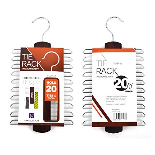 Umo Lorenzo Premium Wooden Necktie And Belt Hanger, Walnut Wood Center Organizer And Storage Rack With A Non-Slip Finish - 20 Hooks (Wooden) #TOP5