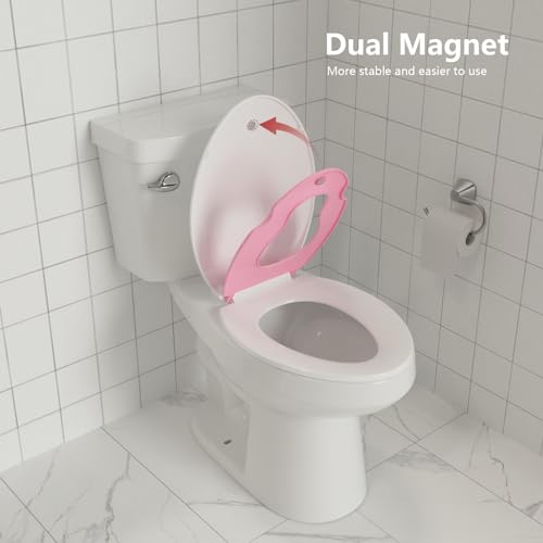Toilet Seat Elongated,Toilet Seat with Toddler Seat Built in, Potty Training Toilet Seat Elongated Fits Both Adult and Child, with Soft Close, Easy Install and Clean - Elongated White and Pink