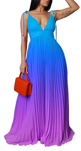 Image of ZVO Women Maxi Dress Sexy Cocktail Party Long Dress Summer Loose Beach Dresses A-line Pleated Halter Dress
