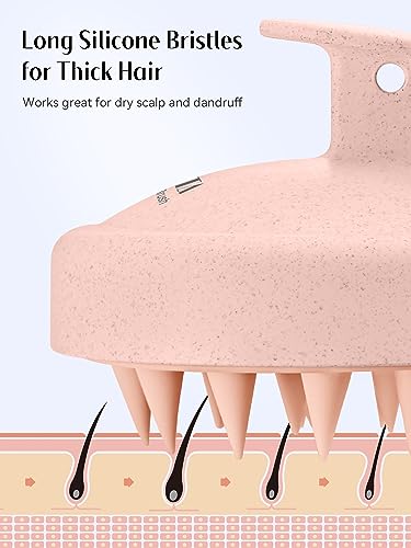 Image of HEETA Scalp Massager Hair Growth, Silicone Scalp Scrubber Shampoo Brush for Exfoliation, Dandruff Removal & Head Massage Stress Relax, Wet & Dry Use for Thick, Thin Hair Care, Wheat Straw Light Pink