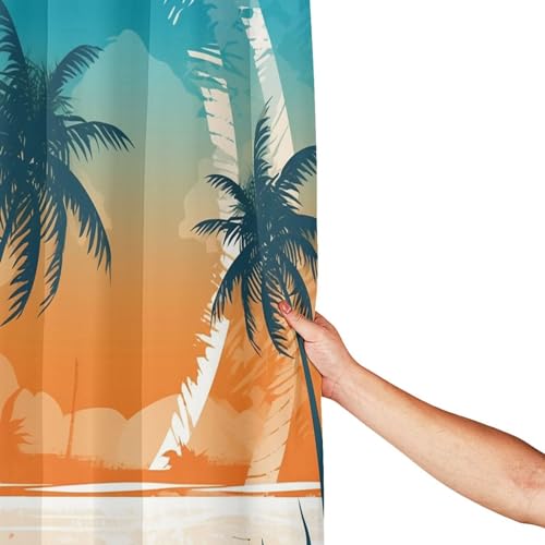 Rideau de douche en polyester plage tropicale lavable et imperméable avec ses crochets de bain - 3