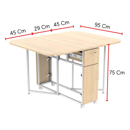 Image of InnoFur Forito Folding 4,2 Seater Dinning Multipurpose Table| Dining Room Set Wooden with Steel Frame for Home and Kitchen (Regular (4 Seater), Beige)
