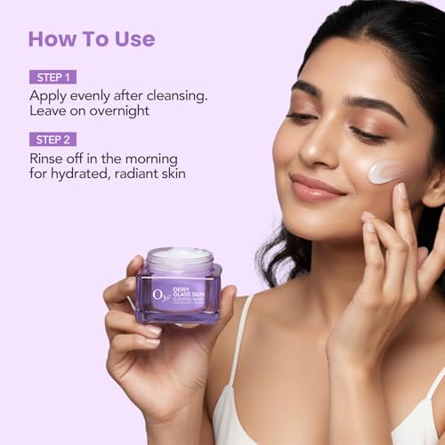 Image of O3+ Dewy Glass Skin Sleeping Mask with 2% Hyaluronic Acid & Ceramides 50gm | Overnight Deep Hydration, Skin Barrier Repair, Radiance Boost, Smooth Texture & Soft Plump Morning Glow | Sleeping face mask