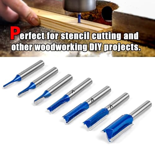 Image of 7Pcs Straight Cut Router Bit Set 1 /4 inch Shank, Carbide Tipped Double & Single Flute Dado Straight Router Bit Set,1 /8 inch,5 /32 inch,3 /16 inch,1 /4 inch,5 /16 inch,3 /8 inch,1 /2 inch Cutting Dia. for Woodworking