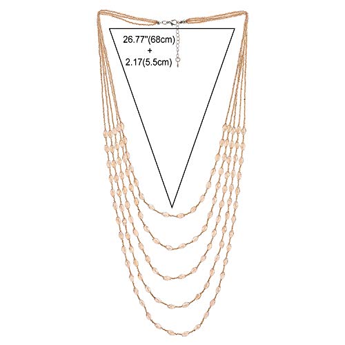 COOLSTEELANDBEYOND Oval Beads Statement Necklace Multi-Strand Long Chains with Crystal Charm Pendant3