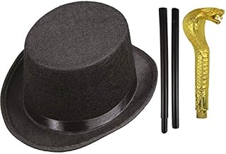 labreeze World Book Week Kids Black Lincoln Top Hat Gold Snake Cane Stick Victorian Boy Fancy Dress