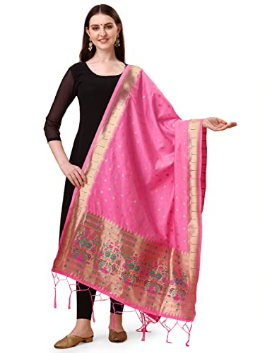 Image of DEVANGI Women's Woven Banarasi Silk Dupatta /Chunni For Women, Floral Print 1 Meter Wide and 2.3 Meter Length Printed Designer Dupatta /Chunni For Girls