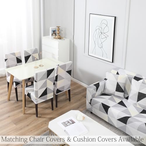 Image of HOKIPO Stretchable Elastic Couch Cover 1 Seater, Black Grey Geometric (NEW-AR-4093-D6)