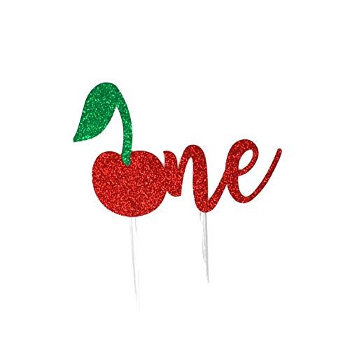 Cherry Cake Topper For 1St Birthday Party - Fruit Cake Topper For First Birthday, Cherry Birthday Decorations, Cherry One Glitter Cake Topper #TOP1