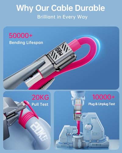 Image of 4 in 1 USB C Cable 60W 5FT Fast Charging & Data Transfer, Thicker Silicone Multi Charger Cord for iPhone iPad Charger Wire Combo with L /Type C /USB A for iPhone 16 /15 /Macbook (Pink)