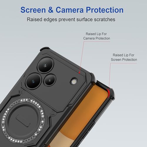 Image of amazon basics Back Case Cover for Realme P4 Pro 5G | Magnetic Case with Built-in Metal Ring | Supports MagSafe Charger, Wallet & Car Mount | Shockproof Hybrid PC + TPU | Black