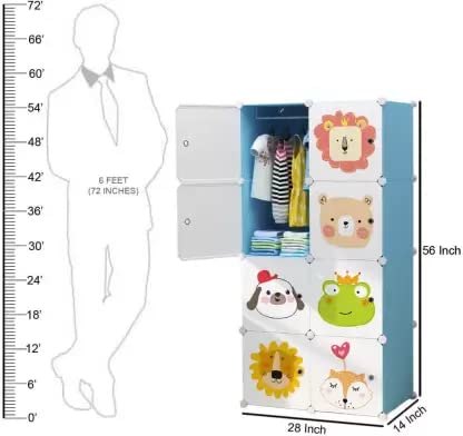 Image of Kids Plastic Collapsible Wardrobe Organizer for Storage | Cute Cartoon Design | Heavy Duty Cloth Organizer for Storage | Easy to Assemble | Perfect for Kids Room & Home (Blue)