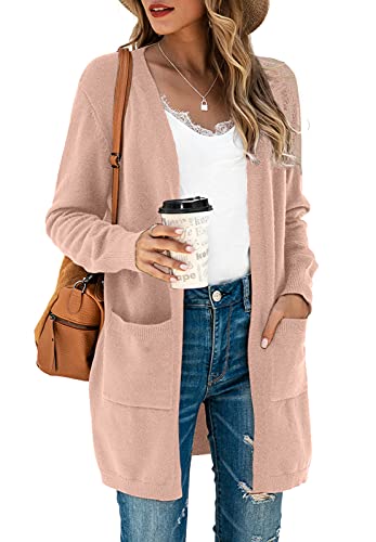 TASAMO Women's Kimono Cardigan Long Sleeve Open Front Casual Knit Sweaters Coat Oversized Soft Outwear with Pockets
