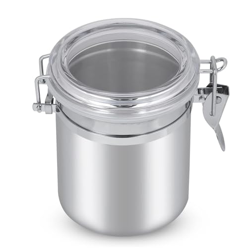 HERCHR Coffee Canister Capacity Range 200g to 300g Airtight Coffee Canister with Transparent Window Coffebeans Coffeecontainer Vacuum Airtight Sealed Stainless Steel Storage Jar for Tea Sugar