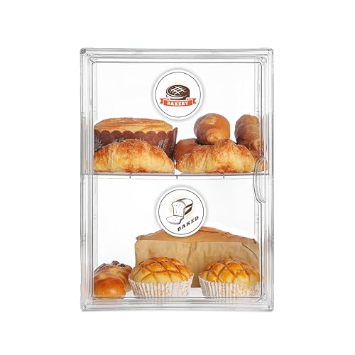 Large Bread Box for Kitchen Countertop, Pantry Organizers and Storage - Clear Loaf Bread Storage Container, Double Layer Bread Boxes for Kitchen Counter, Bread Keeper for Homemade Bread