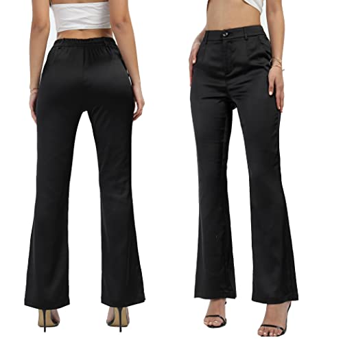 Women's Flare Bootcut Dressy Bell Bottom Night Out Party Satin Business Suit Pants3