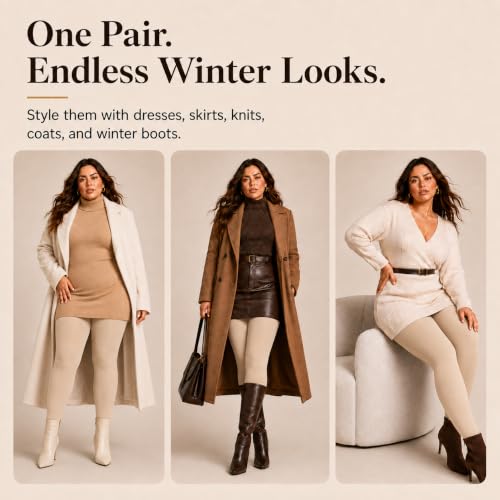 Image of DancMolly Plus Size Fleece Lined Tights Winter Warm Womens Tights, High Waisted Opaque Pantyhose