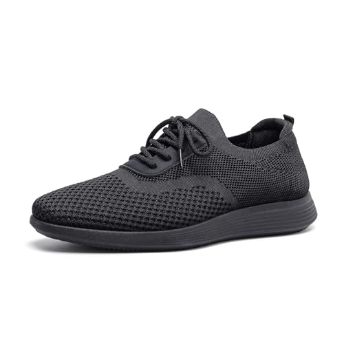 Men's Casual Dress Oxfords Comfortable Shoes Knit Lightweight Breathable Fashion Sneaker Business Work Shoes Walking Thick Sole Tennis Footwear (AM25911-BLK-43) Black